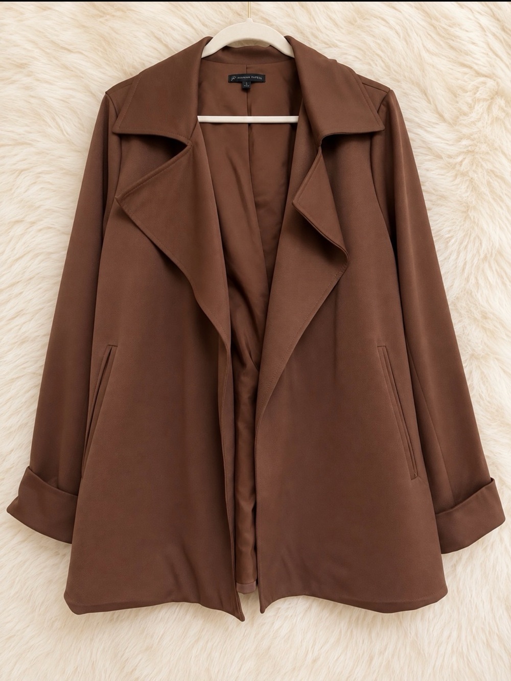 Adrianna Papell Brown Draped Open-Front Trench Coat